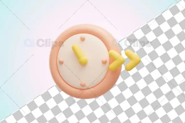 3D Beige Clock Icon with Yellow Arrow