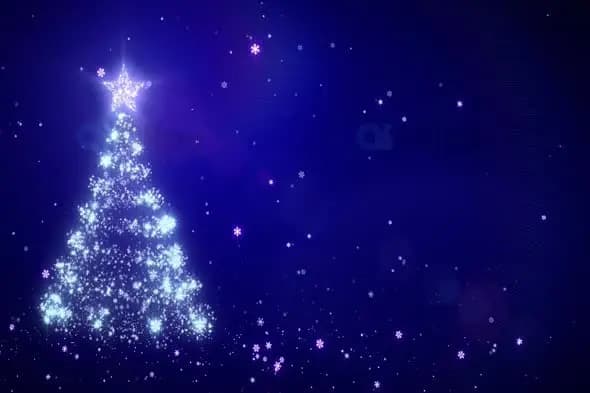 Sparkling Blue Christmas Tree Animation with Snowflakes