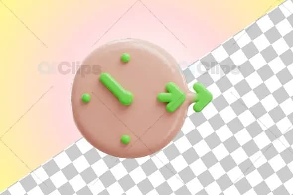 3D Clock with Green Arrow Icon
