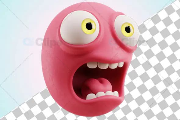 3D Screaming Pink Emoji with Yellow Eyes