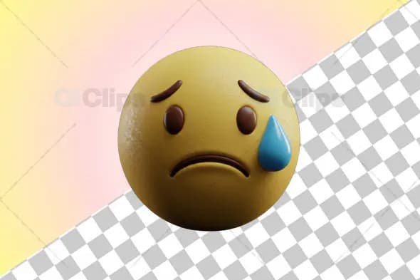 3D Sad Emoji with Soft Gradient and Transparent Background