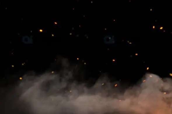 Smoke and Fire Sparks on Black Background