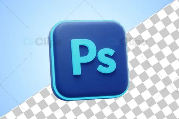 3D Photoshop Icon with Cyan Edge