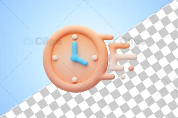 3D Melted Clock Icon with Blue Hands