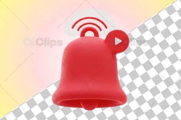 3D Red Bell Notification with Alert and Play Symbol