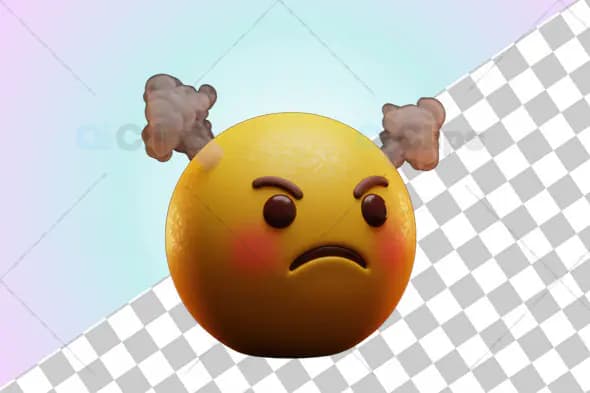 3D Steaming Angry Emoji with Puffing Smoke