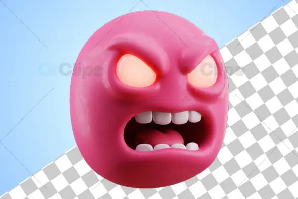 3D Angry Emoji Face with Glowing Eyes