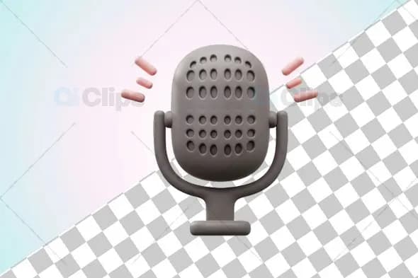 Minimalist 3D Microphone Icon with Sound Waves