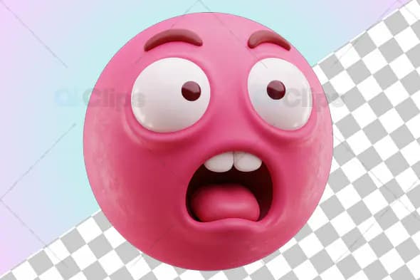 3D Shocked Pink Emoji with Transparent Background