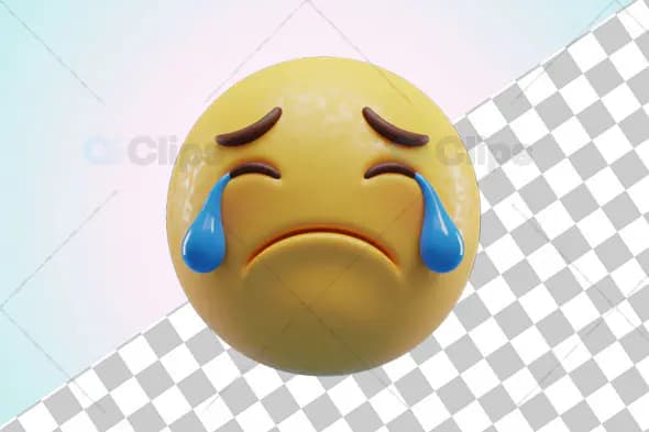 3D Crying Emoji with Double Tears and Transparent Background