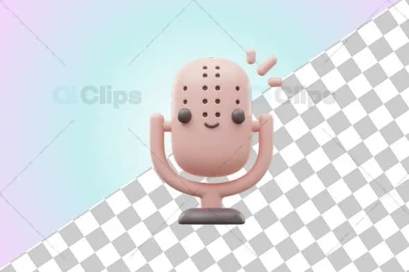 Cute 3D Microphone Icon Illustration