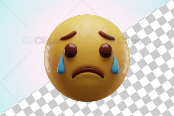 3D Sad Face Emoji with Teardrops