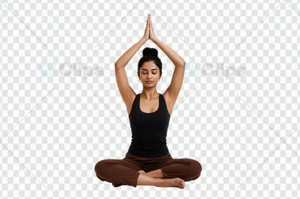 Serene Yoga Meditation Pose with Raised Arms on White Background