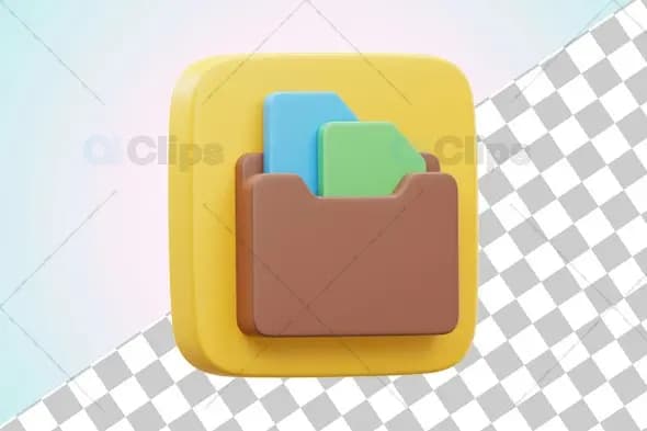3D Folder with Documents Icon Illustration
