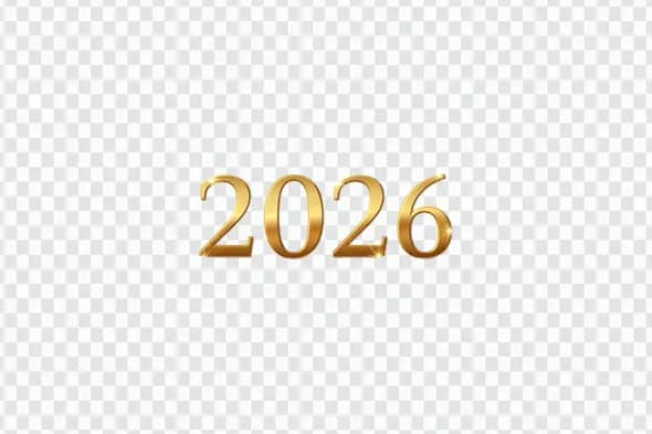 Elegant Sparkling Golden 2026 New Year Text Clipart PNG