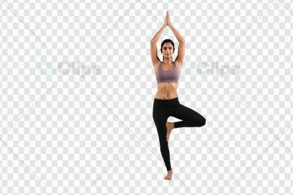 Woman Performing Tree Pose Yoga on White Background