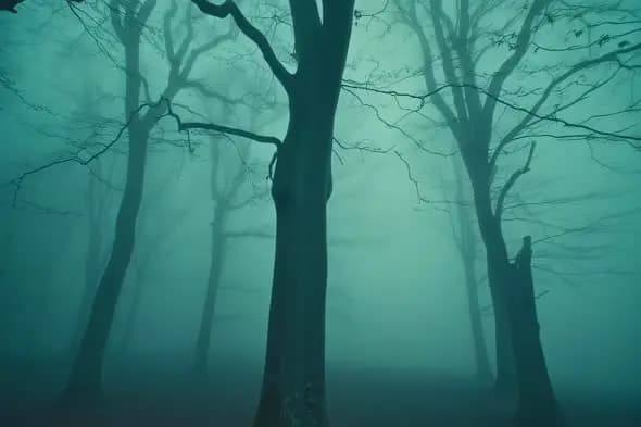 Misty Forest in Ethereal Turquoise Twilight