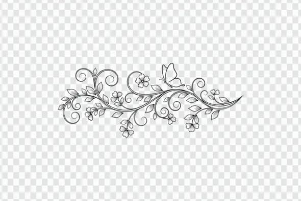 Subtle Embossed Floral Butterfly Vine Divider PNG Clipart