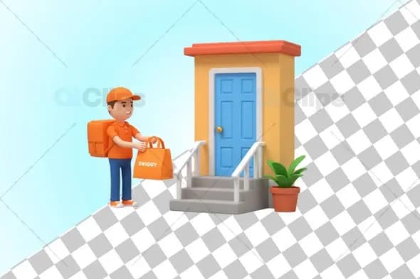 Swiggy Food Delivery at Doorstep - 3D Illustration