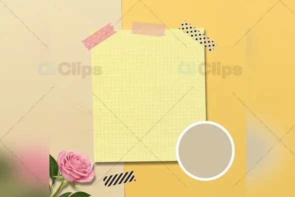 Yellow Grid Note with Decorative Washi Tape and Rose Template