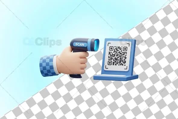 3D QR Code Payment Scanner Illustration