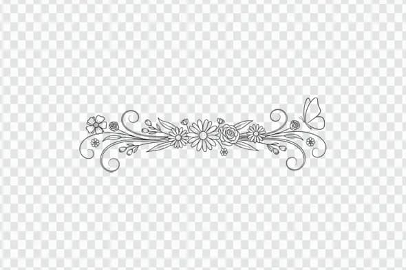 Elegant Floral Divider with Butterfly Line Art Clipart