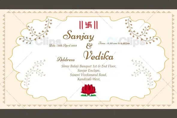 Elegant Hindu Marathi & English Wedding Invitation Card Template with Lotus Design