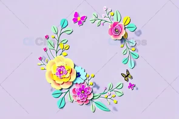 Animated Paper Cut Floral Design with Butterflies