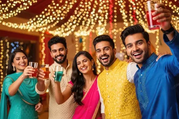 Joyful Indian Friends Toasting at a Festival