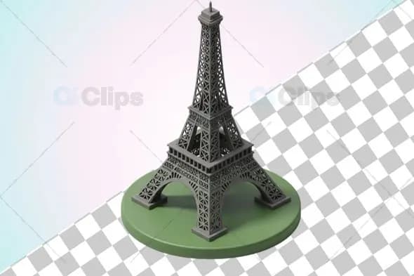 3D Eiffel Tower Model on Circular Green Base