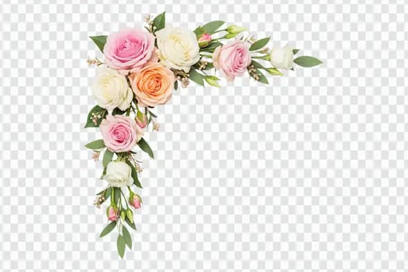 Beautiful Pink Peach Roses Floral Corner Element PNG