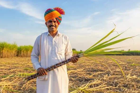 Joyful Indian Cultivator with Harvest