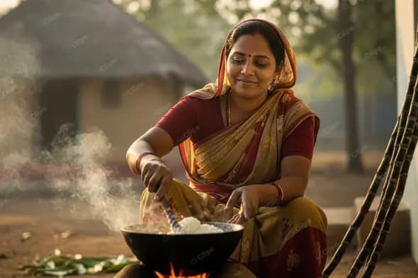 Traditional Outdoor Cooking by an Indian Woman