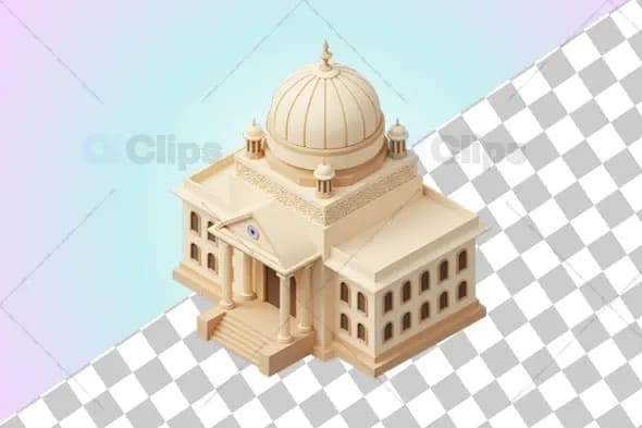 Elegant Domed Government Building 3D Architectural Model