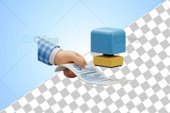 3D Hand Holding Invoice with Stamp Illustration
