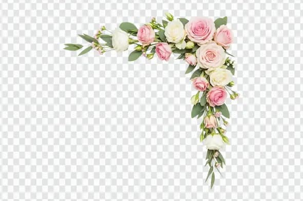 Elegant Pink White Roses Corner Floral Clipart PNG