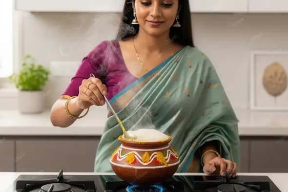 Festive Pongal Preparation in a Clay Pot