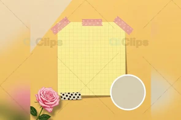 Romantic Grid Note Template with Pink Rose and Washi Tape