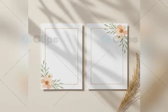Elegant Floral Frame Cards with Palm Shadow Overlay