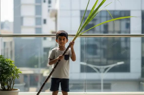 Indian Child with Sugarcane Stalk
