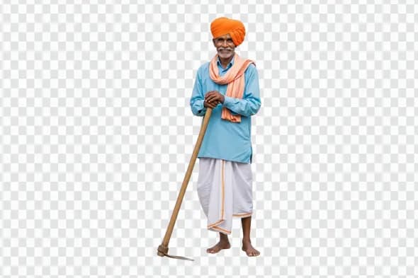 Elderly Indian Farmer in Traditional Attire PNG Clipart