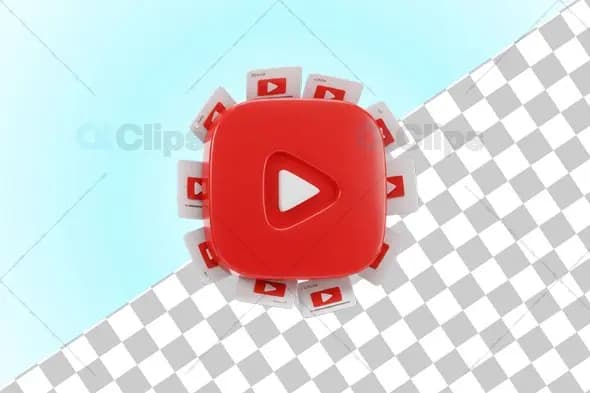 3D YouTube Play Button with Orbiting Video Cards