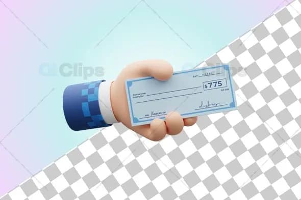 3D Hand Holding Bank Check Illustration