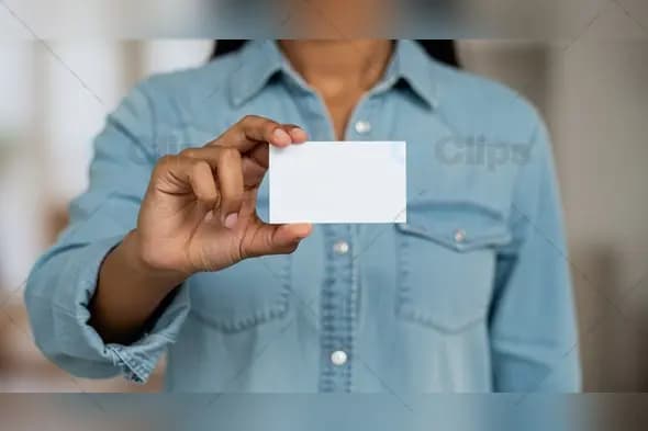 Woman Holding Blank Business Card for Mockup