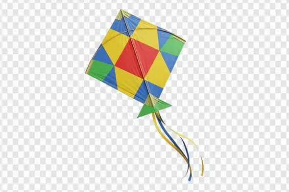 Realistic Multicolored Diamond Pattern Kite Clipart PNG File