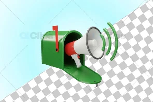 Green Mailbox with Red and White Megaphone 3D Illustration