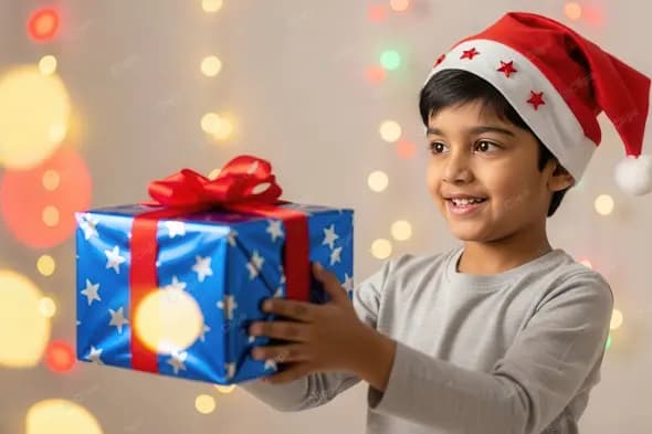 Excited Boy with a Christmas Present