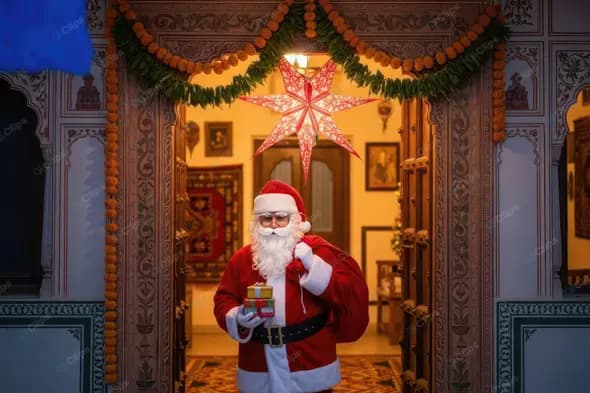 Santa Claus Arriving at an Indian Home