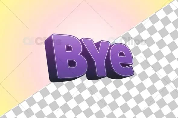 3D "Bye" Text Icon in Gradient Purple
