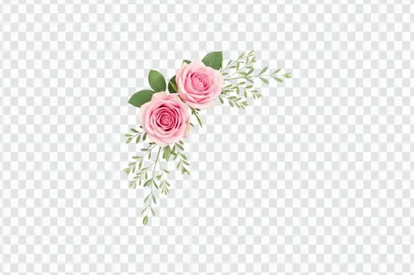Delicate Pink Roses with Sage Greenery Corner PNG
